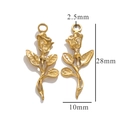 Detailed close-up of rose pendant dimensions 28mm by 10mm with 2.5mm hole size - Long Stem Rose Style 5 / Gold
