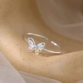 Elegant 925 sterling silver butterfly ring with colorful cubic zirconia stones and open band - Silver Colorful Butterfly