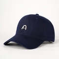 Navy blue cotton baseball cap with embroidered letter A and adjustable strap - One Size / Navy Blue