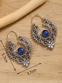 Bohemian silver hollow earrings with deep blue turquoise stone measures 5.7cm x 3.7cm - Silver FX731 With Turquoise