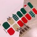 Autocollants ongles Noël SDA-018 avec rennes rouges et motifs de sapins verts - Style Bonnet de Renne Pailleté Or Rouge Vert (SDA-018)