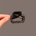 Elegante pinza per capelli nera con fiocco, strass e dettaglio Lovedays in pelle, 5,3x4cm - Pinza stile borsa / Nero (Stile borsa)