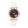 Amadi women's star dial watch with rose gold diamond bezel and white leather strap - White