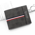 Cartera de hombre gris oscuro de tres pliegues con cinta tricolor y tela mate - Negro