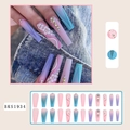 Long coffin press-on nails with matte rainbow gradient and 3D floral rhinestone charms - BKS1934 French Gradient Camellia