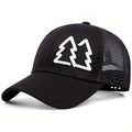 Classic black trucker hat with white double tree embroidery and breathable mesh back - Adjustable / Black