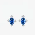 Orecchini a lobo in argento S925 con pietre ovali blu e dettagli in zircone a stella - Orecchini a Bottone Blu Zaffiro in Argento 925 (RHE1888) / Argento