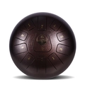 Deep brown textured steel tongue drum with 8 notes and lotus symbol top view - Bronze - Ruyi (10 Inch 11 Notes)