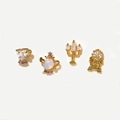 Golden S925 silver stud earrings set featuring teapot and teacup with zircon accents - 4-Piece Set - Gold