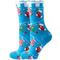 Bright blue Christmas socks with striped stocking patterns and snowflakes for women - 37-44 / Blue Christmas Socks