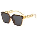 Schicke Oversize-Sonnenbrille mit Leopardenmuster und goldenen Kettenbügeln und Gläsern - Gemischte Schildpatt Graue Linse
