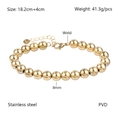 Detail of 8mm gold beads bracelet in polished stainless steel with lobster clasp - 8mm Bead Diameter - Lobster Clasp Chain (YB-1069G-8mm)