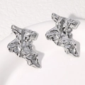 Irregular lava texture silver stainless steel stud earrings in minimalist French style - Steel