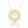 Gold plated letter Y pendant necklace with sparkling cubic zirconia on white background - Gold Letter-Y
