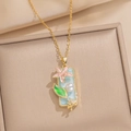 Collana vintage dorata con ciondolo floreale e perla bianca, stile giardino di Monet - Floreale Rettangolare - Blu (A23 Blu)