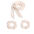 Beige heatless hair curler set with soft fabric headband and two matching scrunchies - Creamy White Large Scrunchies