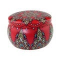Red metal 4.4oz candle tin with intricate gold and blue mandala patterns on white background - 75*50MM C201 Red Mandala Empty Tin