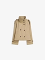 Short khaki double-breasted trench coat with stand collar and waist belt detail - S / Khaki