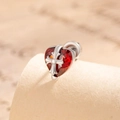 Silver heart stud earring with red gemstone and cross detail for stylish cartilage piercing - Red (A336-5)