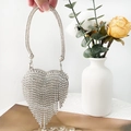 Sparkling silver rhinestone heart-shaped evening bag with crystal fringe and chain strap - Mini / Silver Tassel