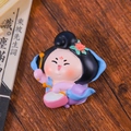 Ancient style Tang Xiaohuan resin figure playing a waist drum on a wooden desk - 1229-2 Purple Skirt Orange Flower Fridge Magnet