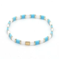 Bohemian Tila bead bracelet in sky blue, white, and gold enamel finish - Sky Blue/White/Gold (TL-B200031A)