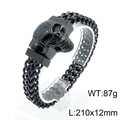 Bracelet tête de mort homme en acier inoxydable noir avec chaîne épi, 210mm - Crâne (KB144760-KFC)