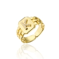 Detailed view of the 18K gold-plated letter K ring with sparkling AAA zircon inlay - Letter K