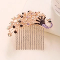 Peineta de pavo real en oro rosa con pedrería multicolor y perlas para novias - Púrpura (C6234)
