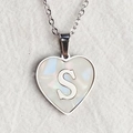 Silver heart shell necklace featuring a central letter S pendant on a delicate cable chain - Letter S / Silver