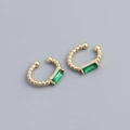 S925 sterling silver gold ear cuff featuring emerald zircon and beaded metal texture - 925 Silver / Gold Color (Pair)