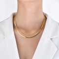 Collar de doble capa chapado en oro de 18k con cadena de serpiente estilo minimalista - Cadena de Serpiente Plana + Cadena Redonda Fina / Dorado 43cm, 40+4cm