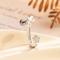 Star-shaped white opal stud earring in silver-tone stainless steel with screw back closure - Single Piece / White (A401-1#)