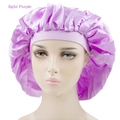 Light purple satin sleep bonnet with an elastic wide band for hair protection - Light Purple