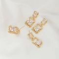 14K gold plated geometric earrings with clear zircon stones on soft silk background - Irregular Square Style / 27×11mm