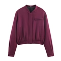 Conjunto de chaqueta bomber burdeos para mujer y pantalón con diseño de cuello alto - S / Top Rojo Vino
