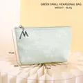 Light green floral PU makeup bag with silver M charm, 17x11x3cm portable pouch - Green Small Hexagon Bag