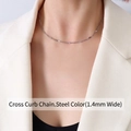 Minimalist 1.4mm stainless steel flat curb chain necklace in silver steel finish - Curb Flat Chain / 1.4mm Width / Steel