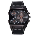 Fashionable outdoor sports quartz watch for men with multiple dials and black leather strap - Black Face Black Strap