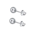 Pair of silver stainless steel ball stud earrings with secure screw-back design - Ball Style
