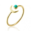 Bague ouverte plaquée or 18k avec perle turquoise et motif lune sur fond blanc - Ouvert Réglable / Doré