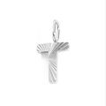 Polished stainless steel letter T pendant with sunray engraved texture for necklaces - Letter T / Steel Color