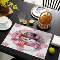 Christmas placemat with snowman wearing a hat and pink scarf on a rustic black table - CD57-32
