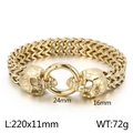 Pulsera de calavera punk gótica dorada con cadena doble y cierre de anillo 24mm - 19cm / Dorado