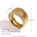 Hammered 18K gold plated stainless steel ring with rhinestones and 11.3mm width - Gold-Size 7 (Vintage Hammered)