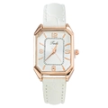 Elegant ladies quartz watch with white crocodile texture strap and rose gold square case - White
