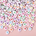 Colorful heart patterned white acrylic round beads for DIY jewelry and crafts making - 4x7mm White With Colored Heart (100pcs)
