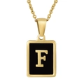 Gold rectangular pendant necklace with black enamel inlay and 3D letter F - Gold Letter F (With Chain)