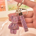 Pink crystal encrusted teddy bear keychain with matching rhinestone hand strap charm - AB Pink