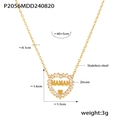 Gold stainless steel heart necklace with Maman engraving and zircon pavé accents - MAMAN Heart Hollow Pendant / Gold